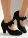 Suede Bow Mary Jane Block Heel Pumps