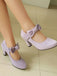 Suede Bow Mary Jane Block Heel Pumps