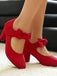 Suede Bow Mary Jane Block Heel Pumps