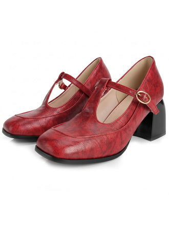 Mary Jane T-Strap Buckle Cone Heel Shoes
