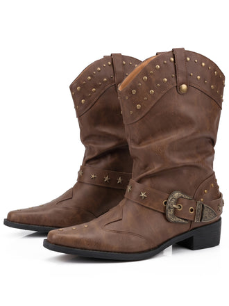 Studded Buckle Western Ankle Boots 3