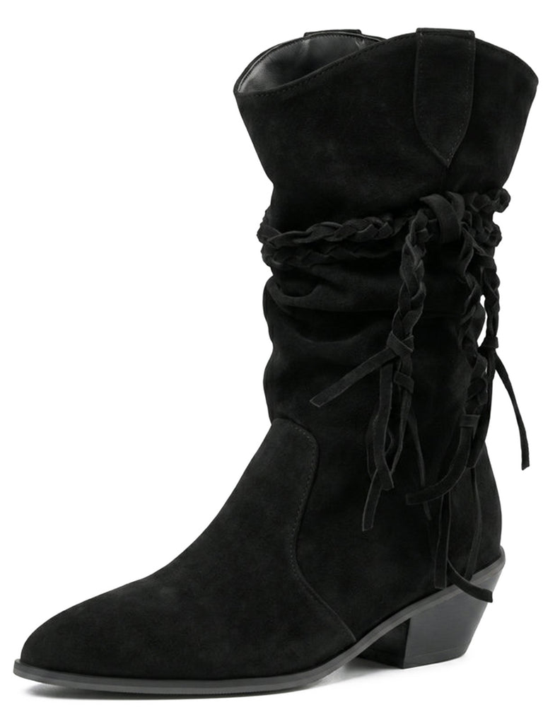 Fringe Lace-Up Western Mid-Calf Boots 2
