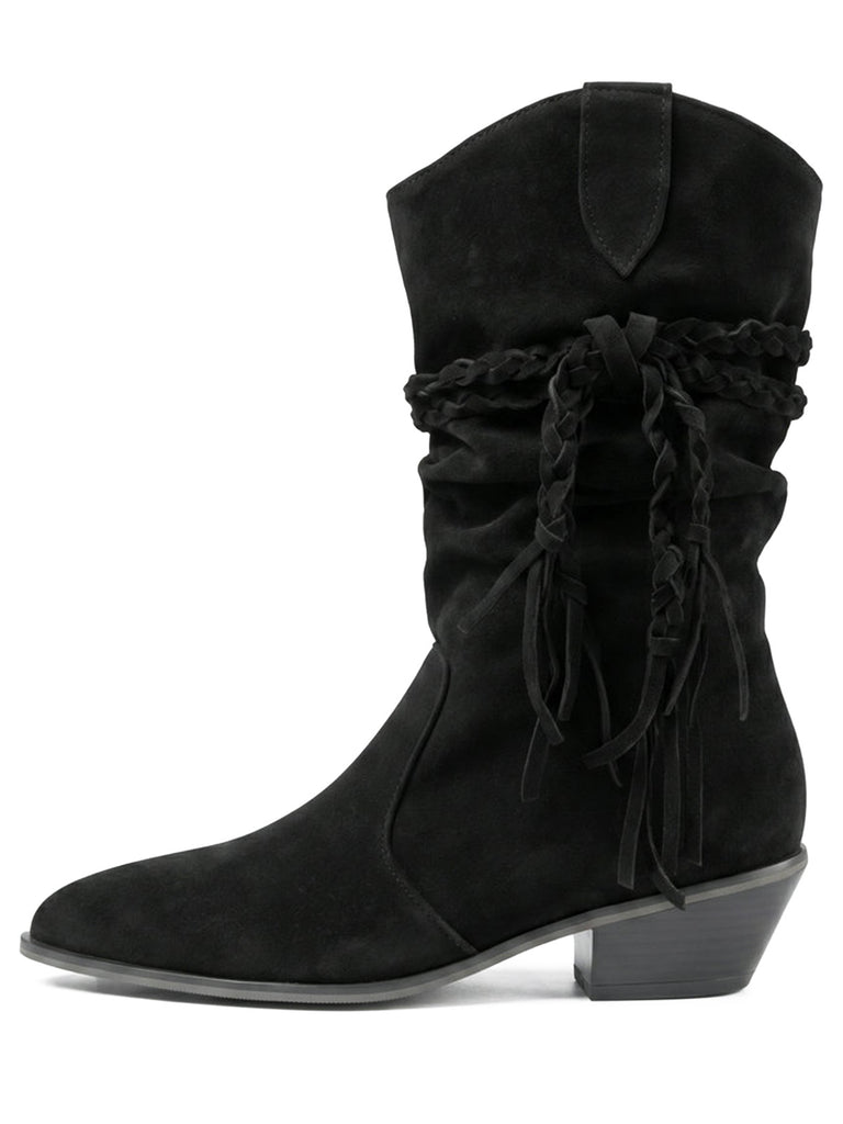 Fringe Lace-Up Western Mid-Calf Boots 3