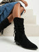Fringe Lace-Up Western Mid-Calf Boots 7