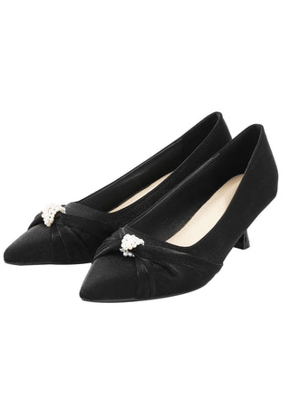 Black Twist Beading Kitten Heels Shoes