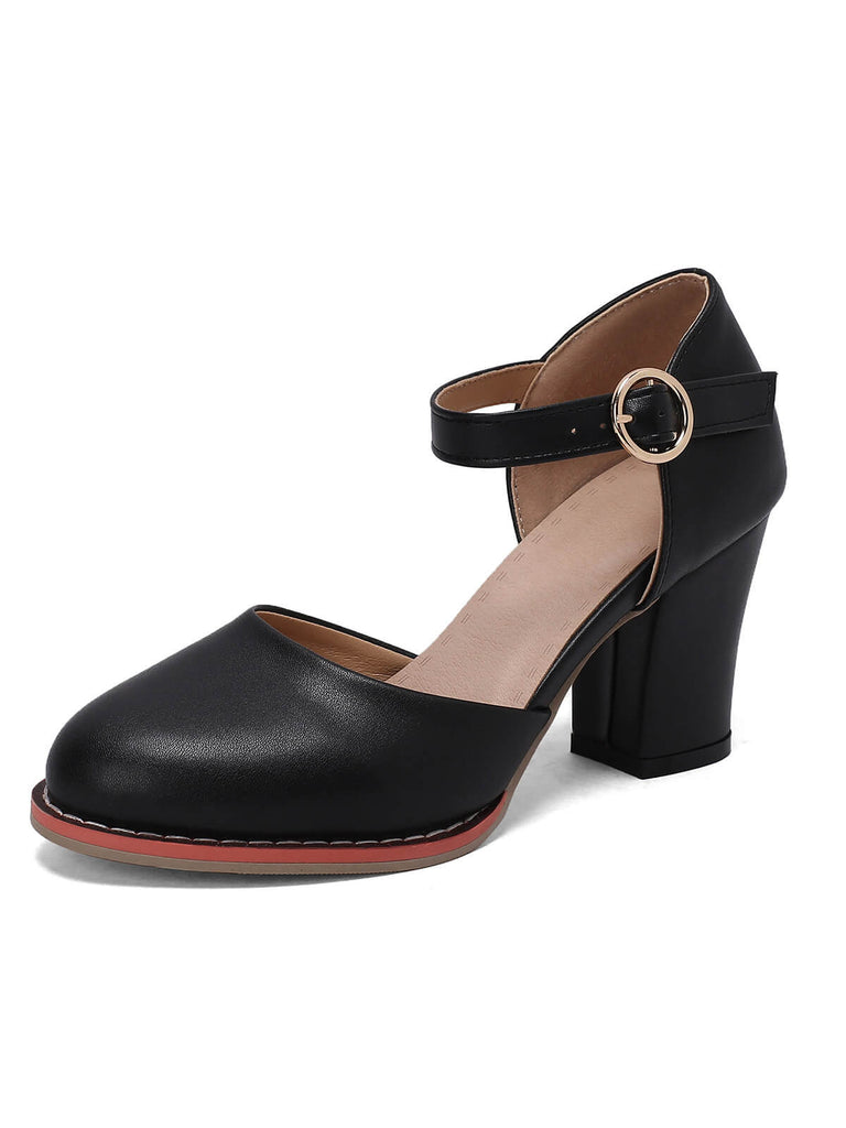 Retro PU Leather Chunky High Heels