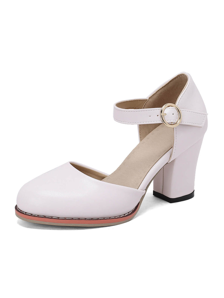 Retro PU Leather Chunky High Heels