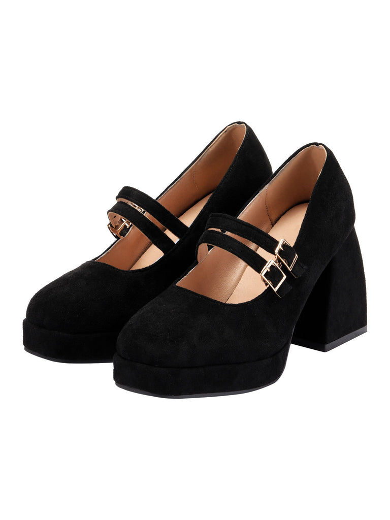 Black Vintage Velvet Tapered Mid Heels Shoes