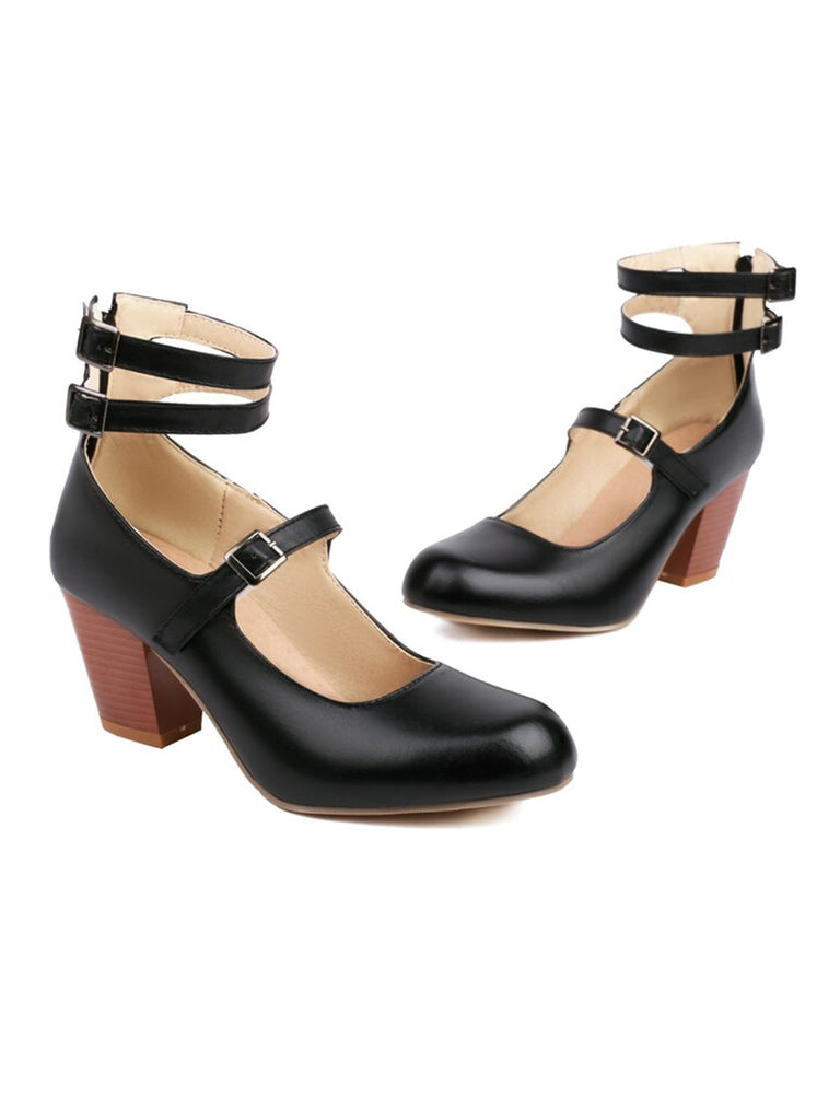 Solid Round Toe Chunky High Heels