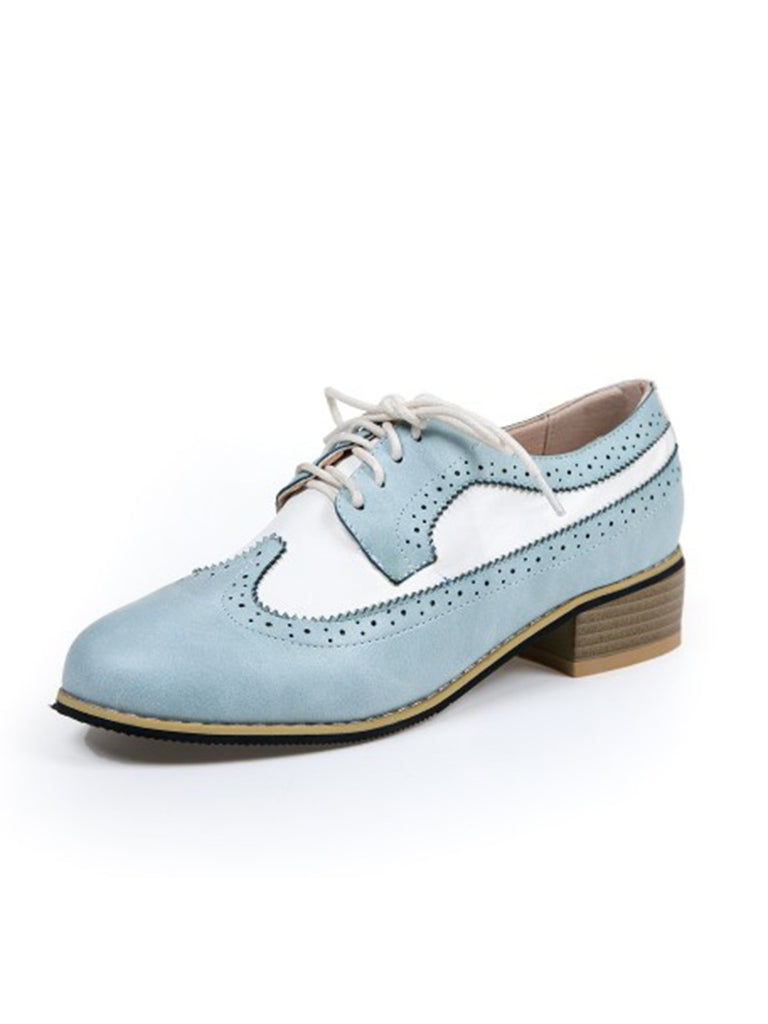 Round Toe Paneled Brogue PU Leather Shoes