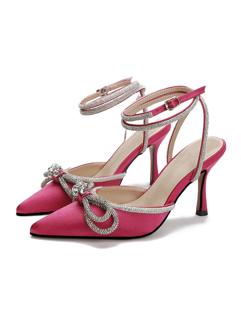 Pointed Toe Bowknot Rhinestone High Heels