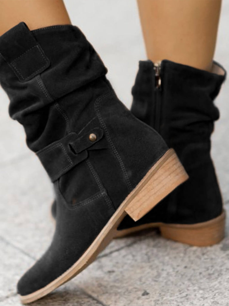 Vintage Solid Suede Mid-Calf Boots