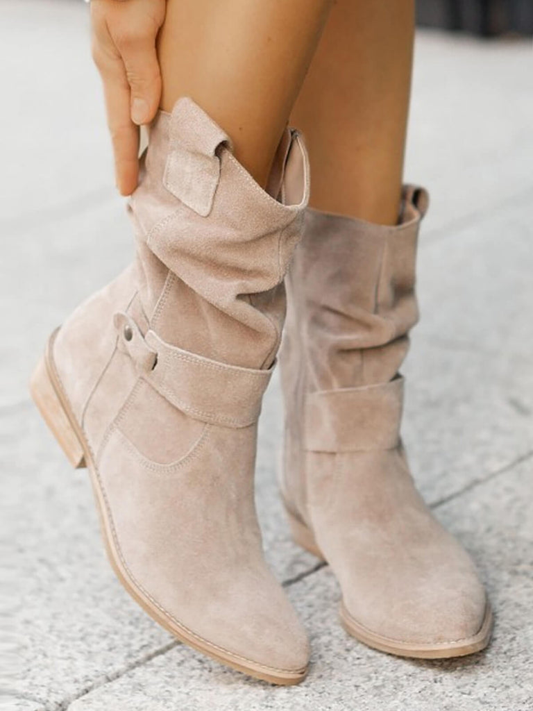 Vintage Solid Suede Mid-Calf Boots