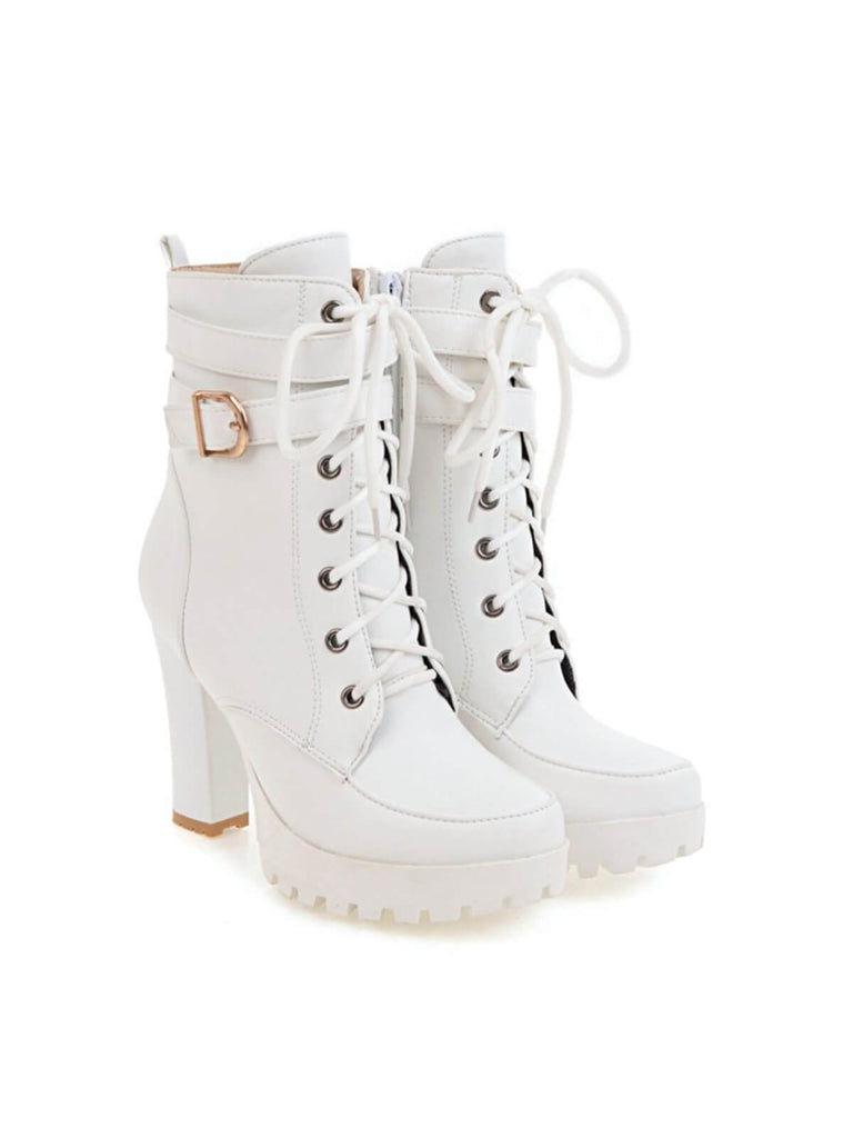 Leather High Top Chunky Heel Martin Boots