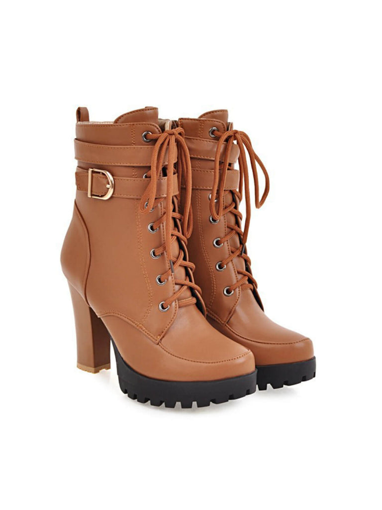 Leather High Top Chunky Heel Martin Boots