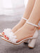 White 3D Flower Chunky Heel Sandals