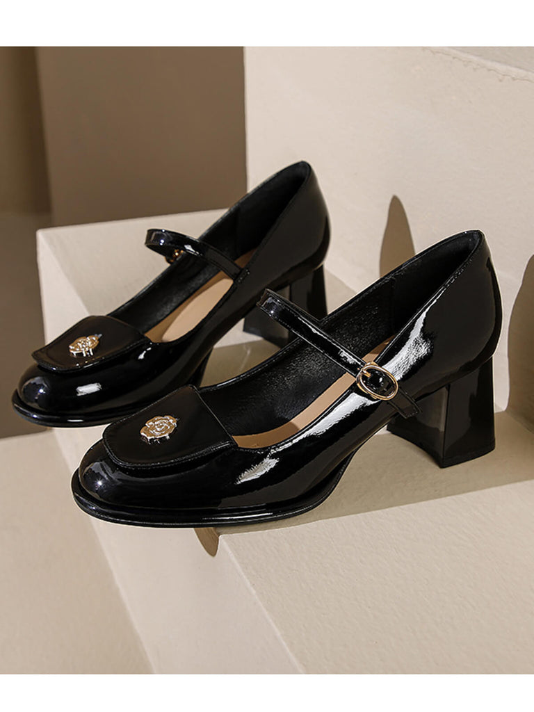 Patent Leather Mary Jane Thick Heel Shoes