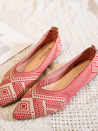 Knitted Jacquard Pointed Flat Shoes