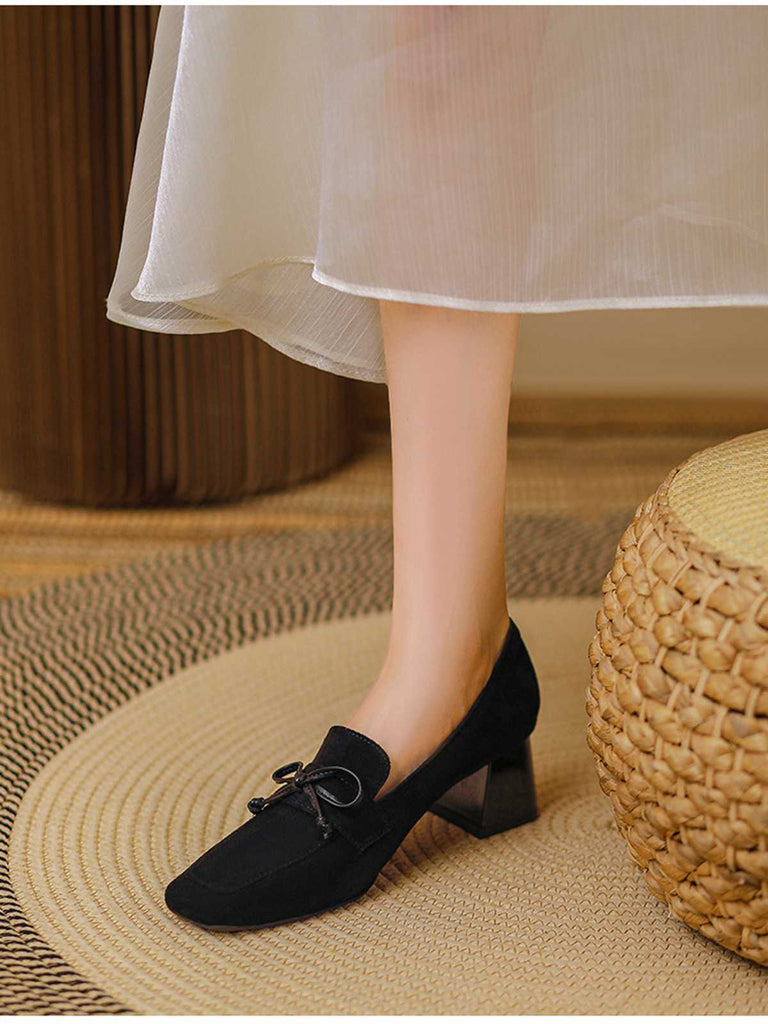 Retro Bow Square Toe High Heels Shoes