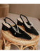 Retro Pearl Open Heel Black Chunky Heels Shoes