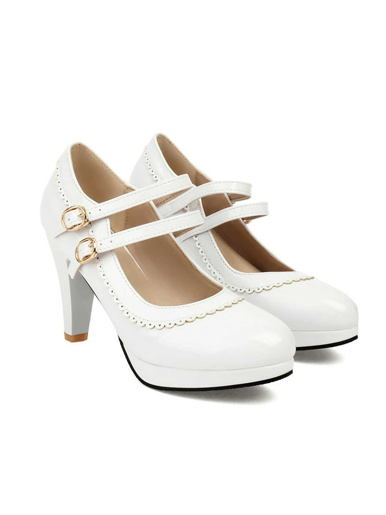 Retro Mary Jane Chunky High Heels Shoes