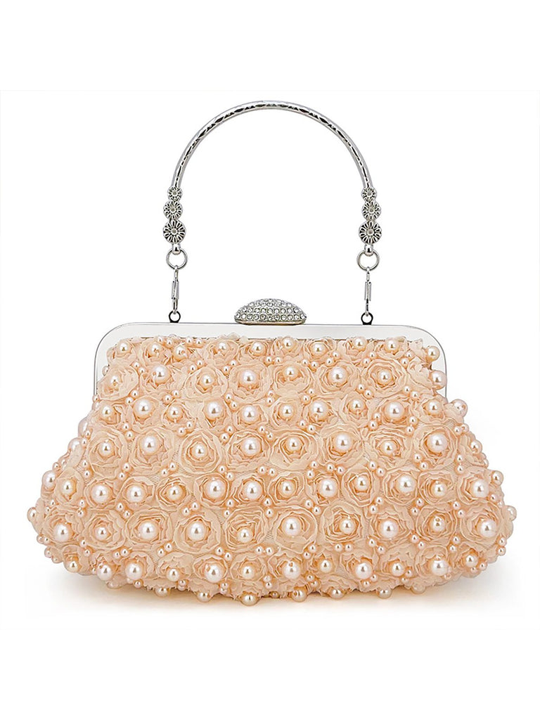 Vintage Pearl & 3D Flower Tote Bag