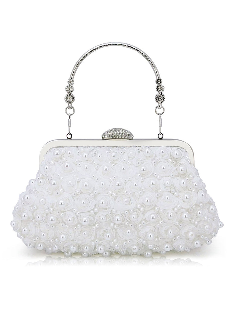 Vintage Pearl & 3D Flower Tote Bag