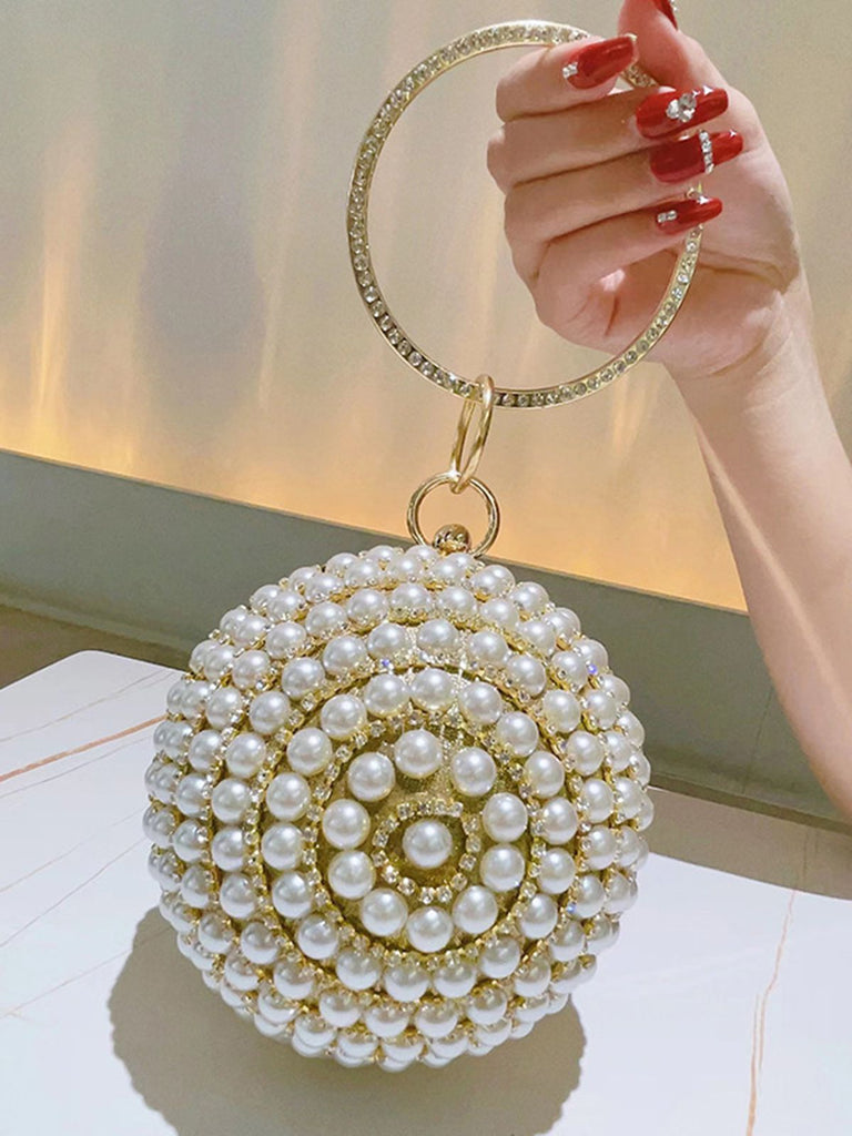 Pearl & Rhinestone 3D Ball Shape Clutch Bag