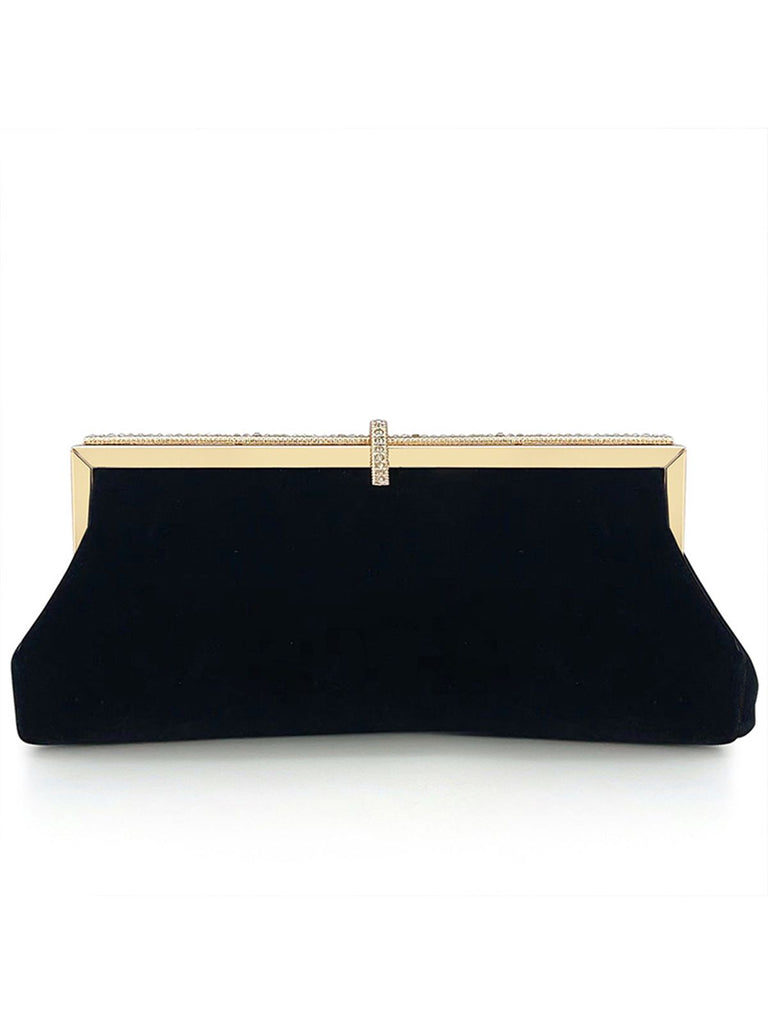 Vintage Black Velour Rhinestones Handbag
