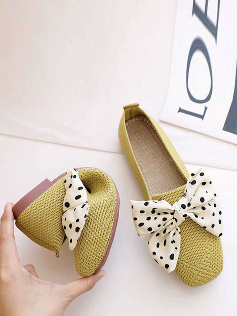 Retro Polka Dot Bow Soft Sole Shoes