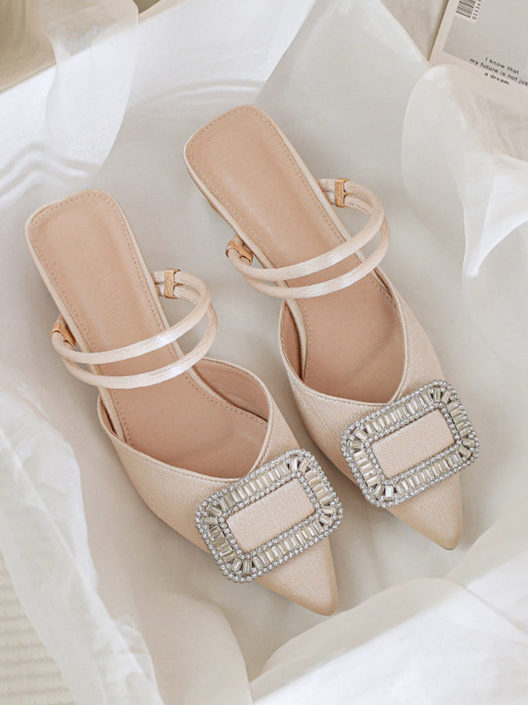 Retro Pointed Toe Square Metal Buckle Sandals