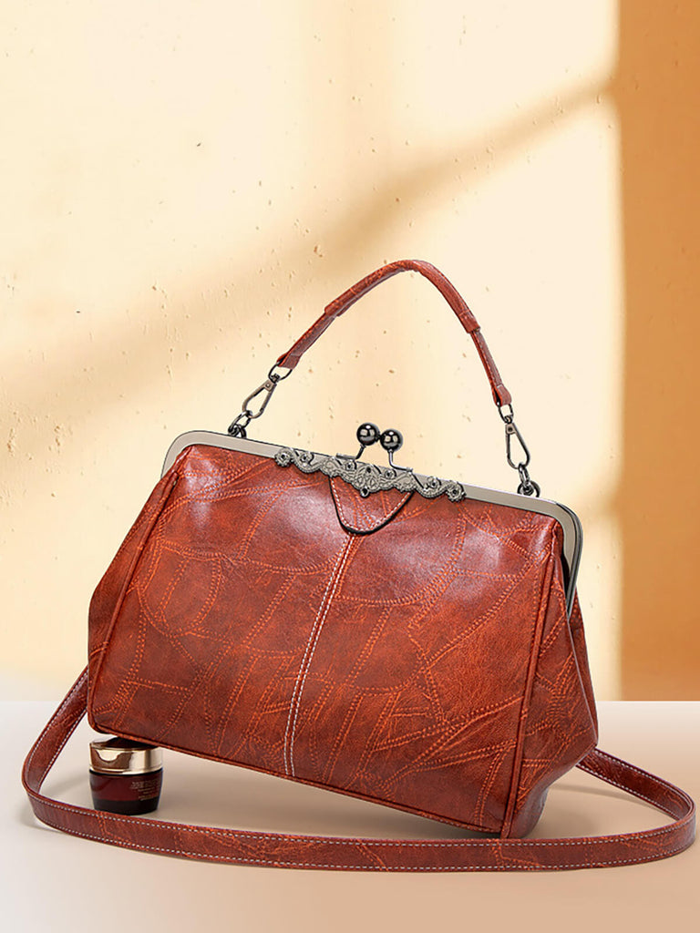 Vintage Solid Artificial Leather Handbag Crossbody Bag