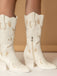 White Embroidered Flower Leather Cowboy Boots