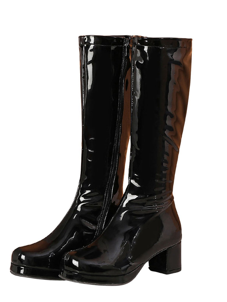 Retro Shiny Patent Leather Thigh-High Boots