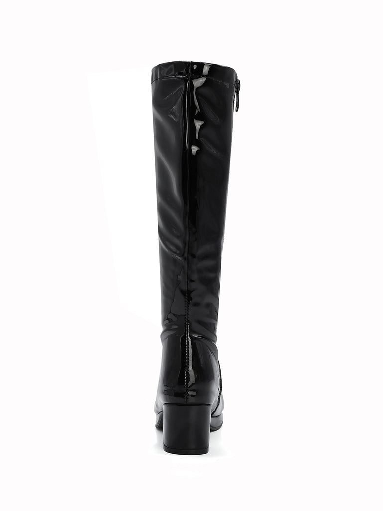 Retro Shiny Patent Leather Thigh-High Boots