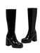 Patent Leather Round Toe Solid High Heel Boots