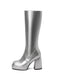 Patent Leather Round Toe Solid High Heel Boots