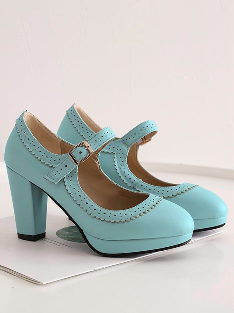 Retro Mary Jane Leather Chuny Heels