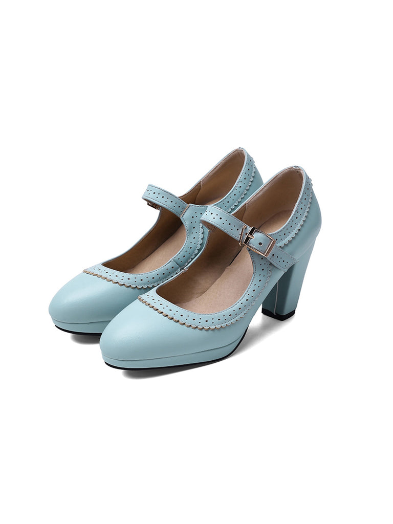 Retro Mary Jane Leather Chuny Heels