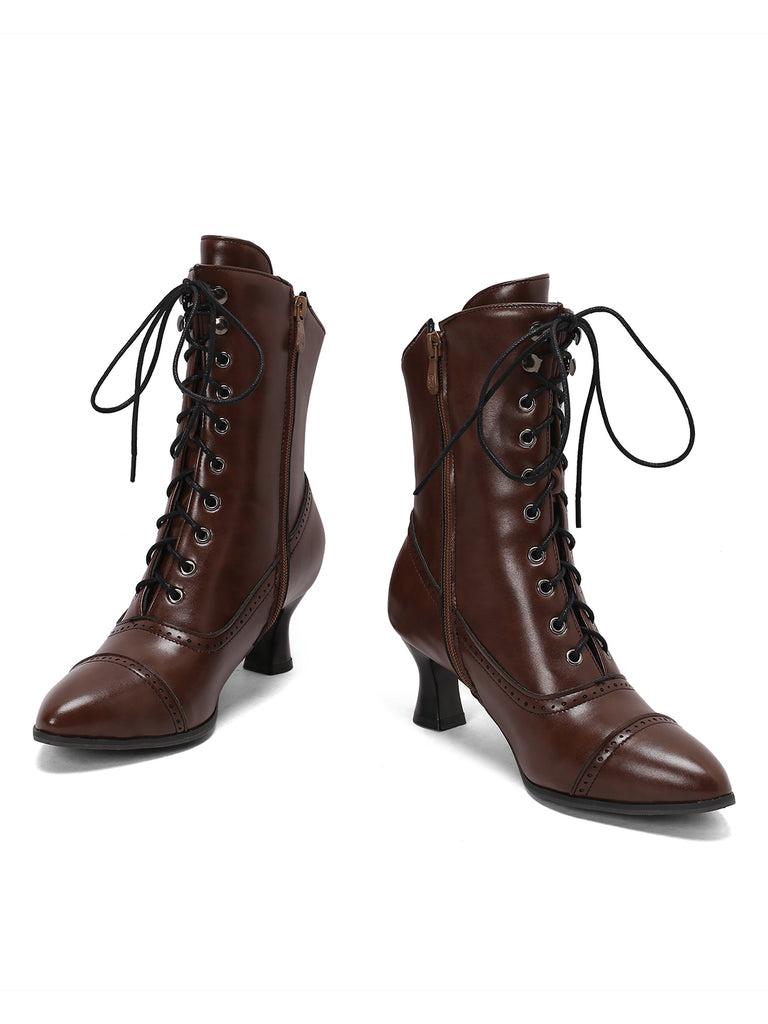 Retro Leather High Heel Boots