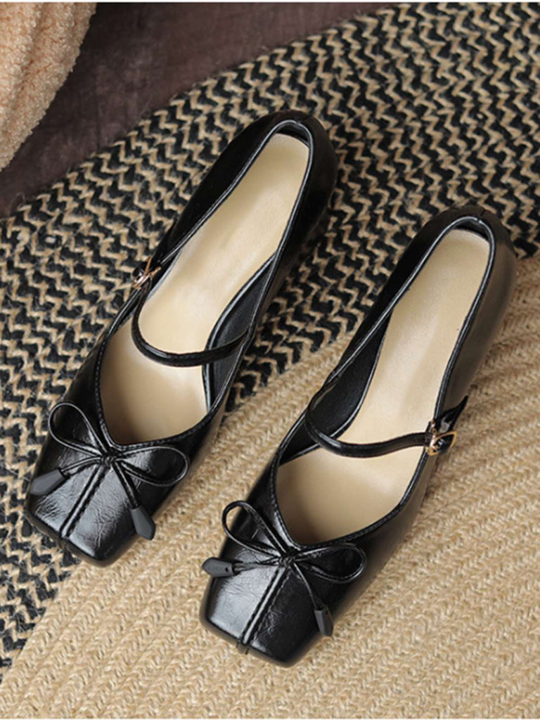 Retro Bow Square Toe High Heel Shoes