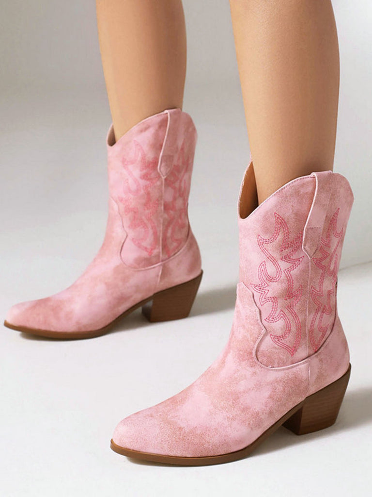 Vintage Embroidered Chunky Heel Cowboy Boots