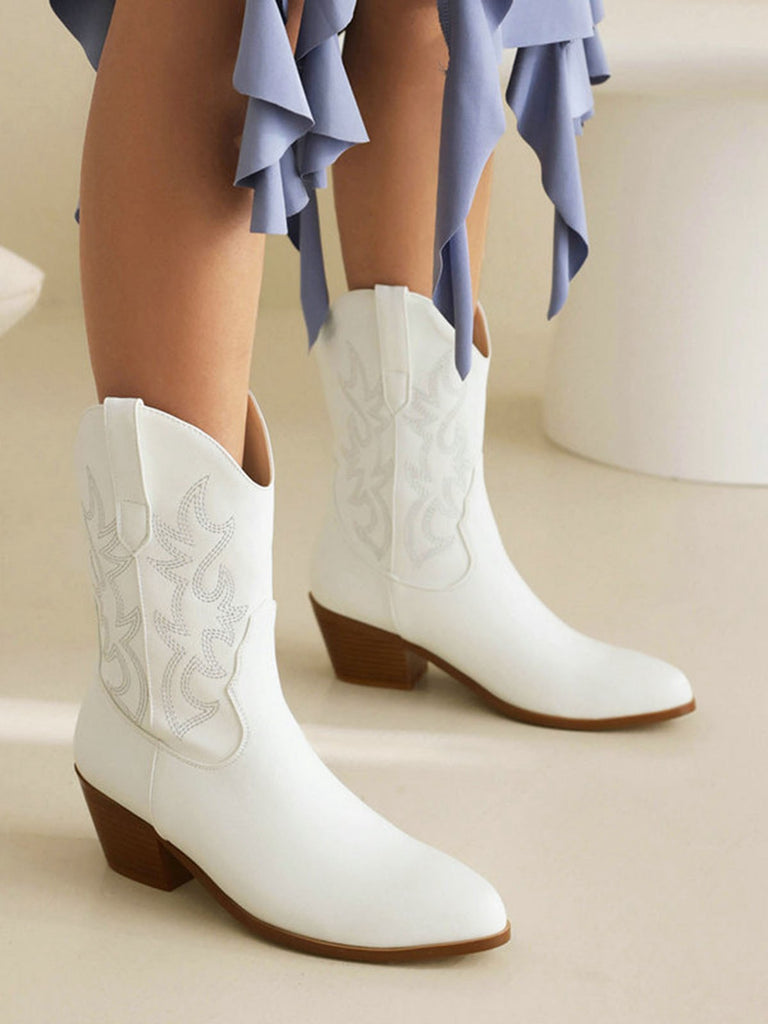 Vintage Embroidered Chunky Heel Cowboy Boots