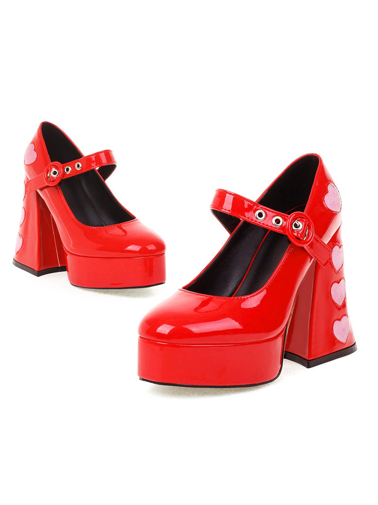 Heart Mary Jane Square Toe Leather Shoes