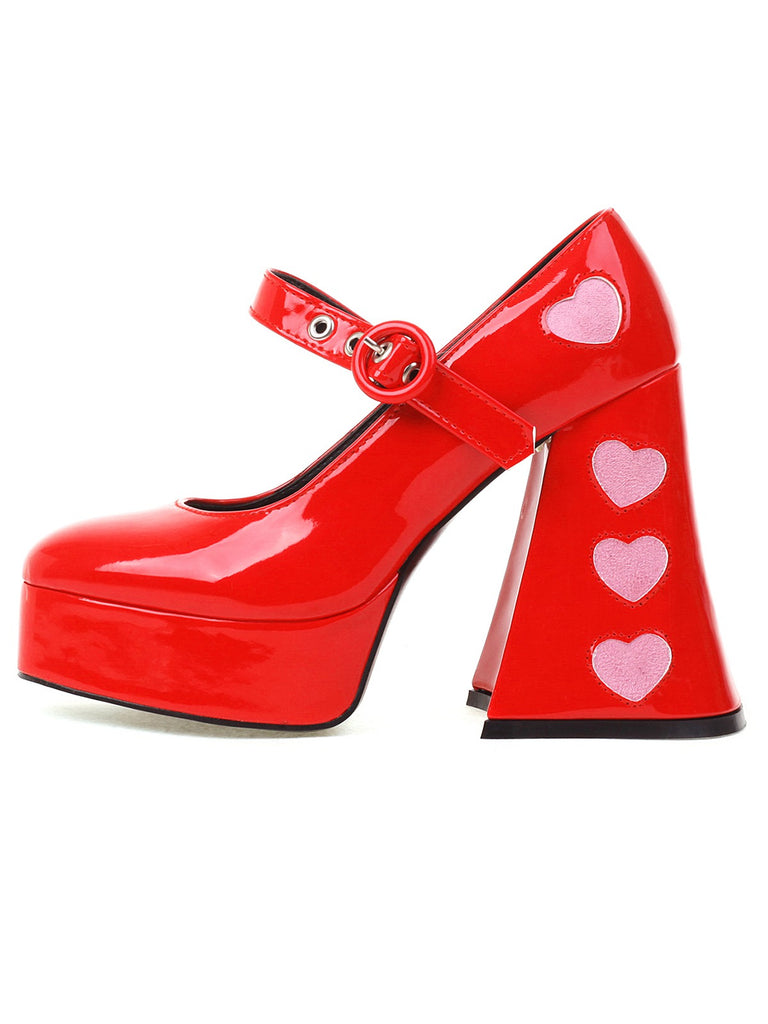 Heart Mary Jane Square Toe Leather Shoes