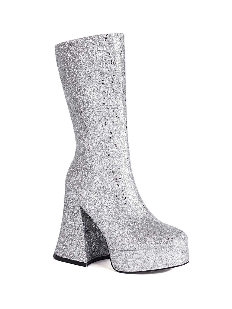 Square Toe Sequined Chunky Heel Mid-Calf Boots