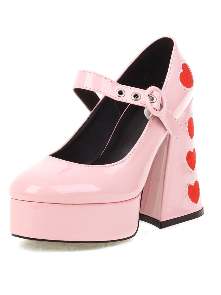 Heart Mary Jane Square Toe Leather Shoes