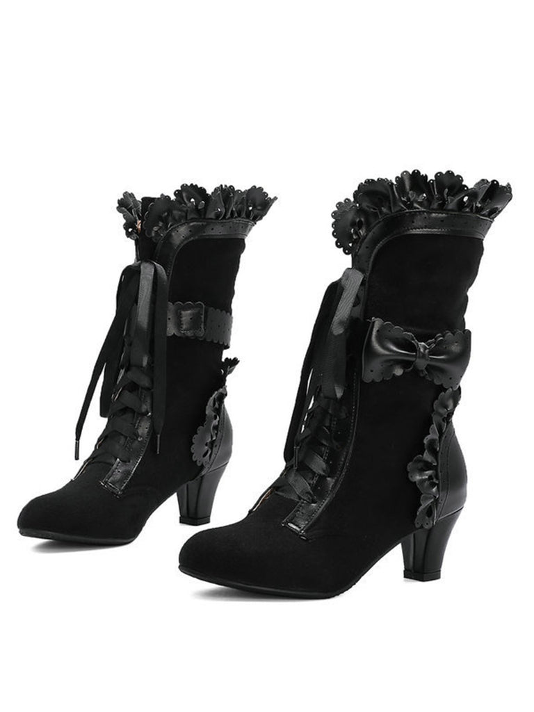 Vintage Leather Petal Edge Lace-Up Boots