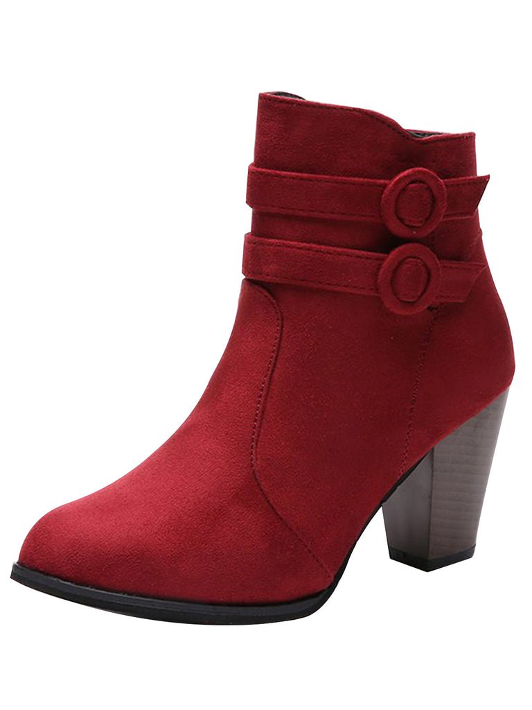 Wine Red Vintage Flannelette High Heel Boots