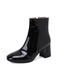 Retro Christmas Patent Leather Block Heel Ankle Boots